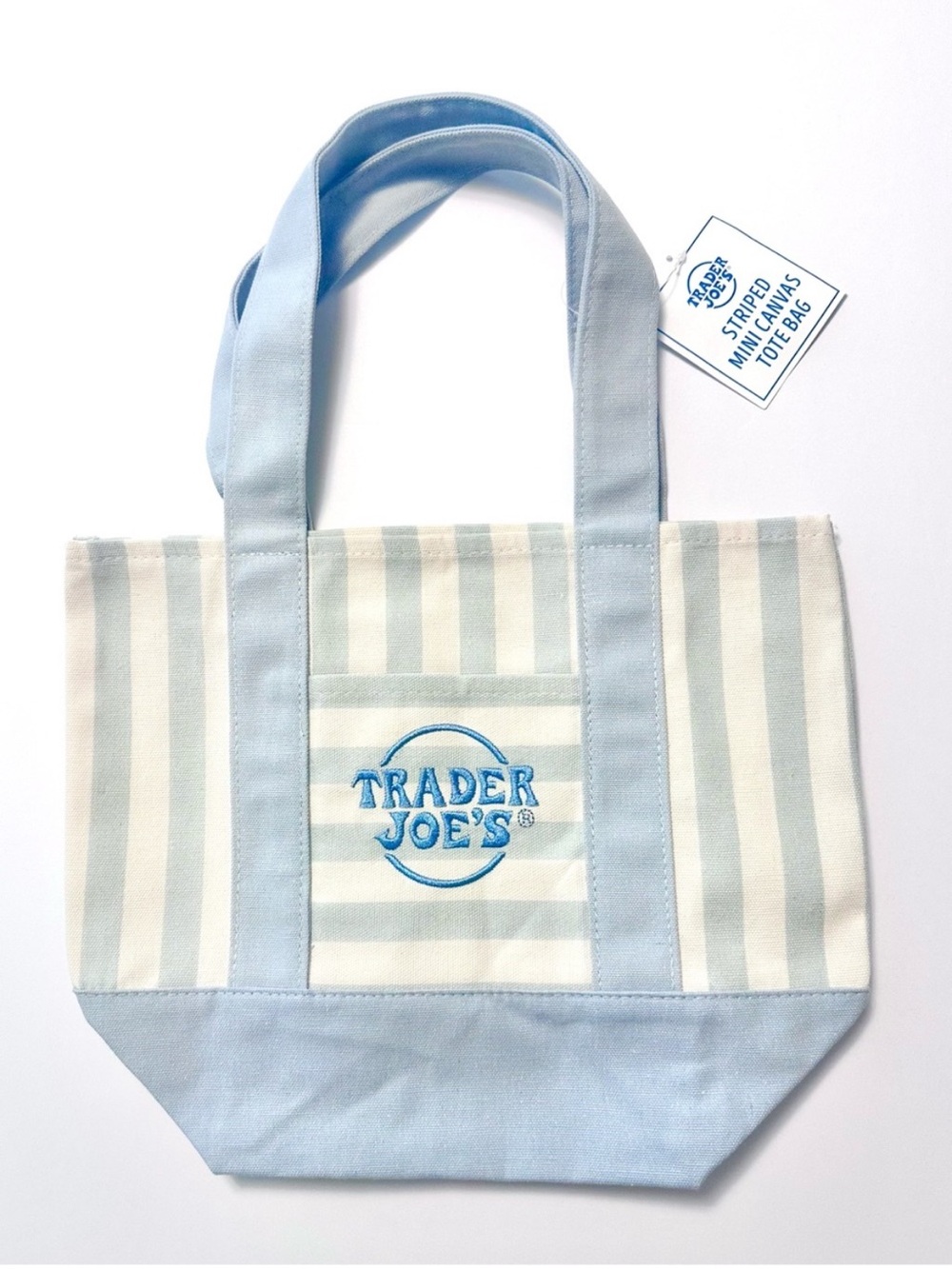 Trader Joe's Striped mini Canvas Tote Bag in Light Blue and Cream